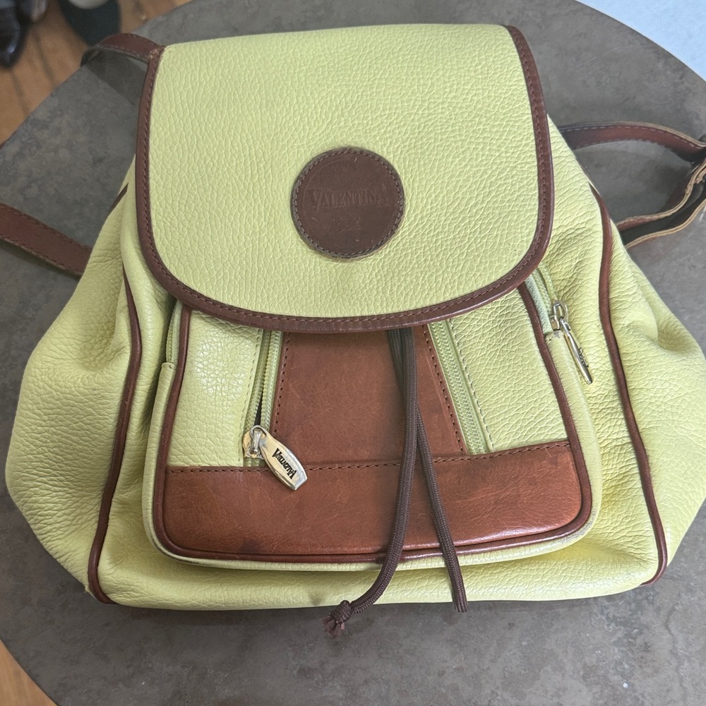 Buttery Yellow and Brown Leather Valentina Backpack